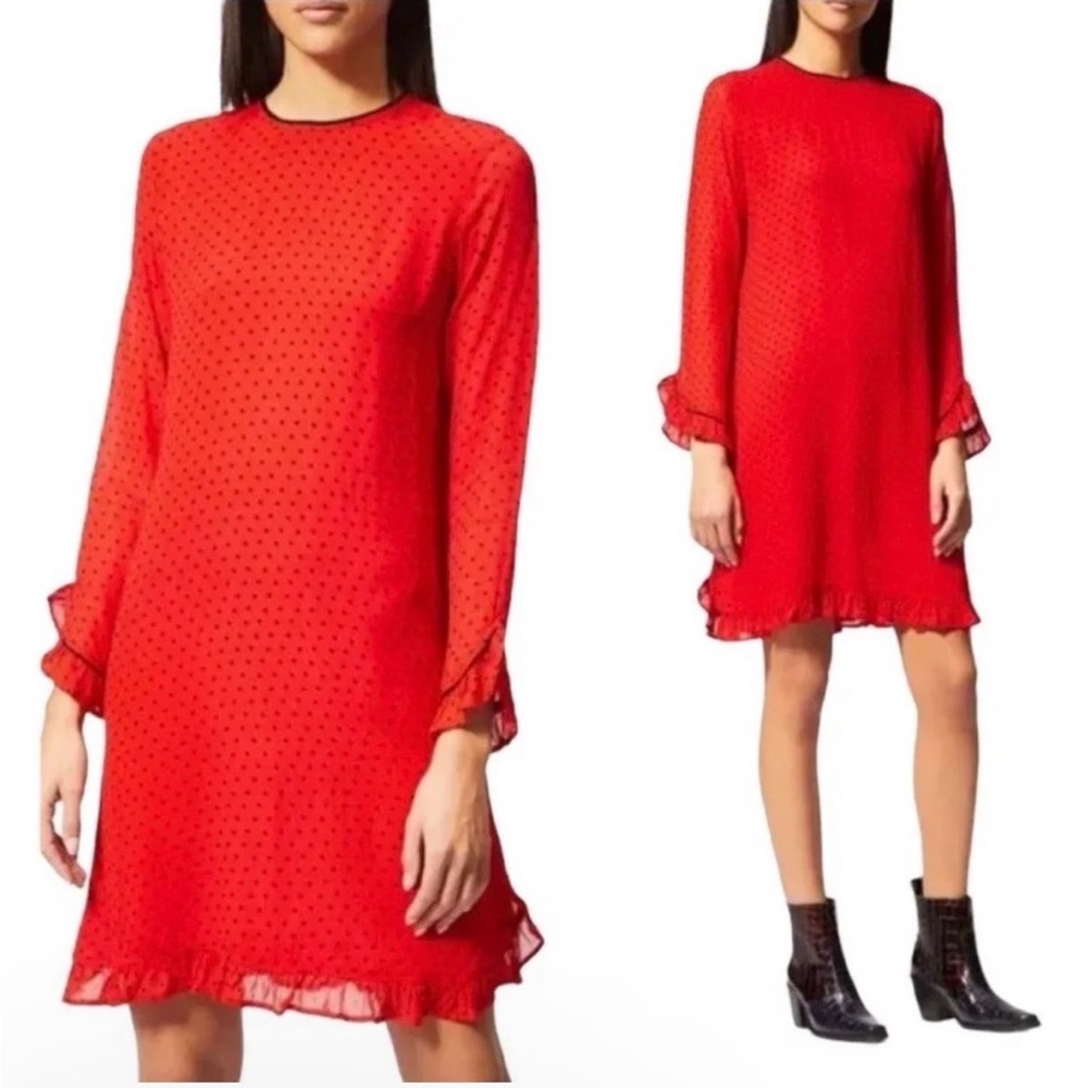 Ganni Red Mullin Georgette Polka Dot Mini Dress Size
EU 38 US 6